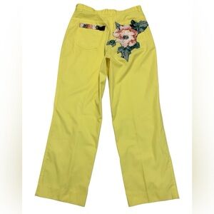 Vintage 90s Lemon Yellow Floral Embroidered High Rise Trousers Size 29